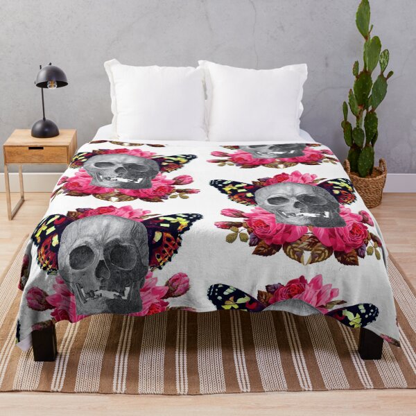 Item preview, Skull with flowers and butterfly wings designed and sold by CharlieCreates.