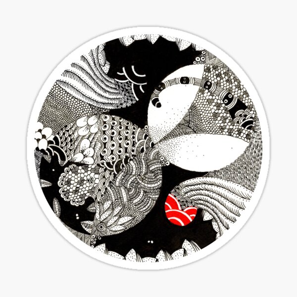 Dao Black and red ink drawing of abstract patterns by Mokusho Abigaelle Richard Sticker