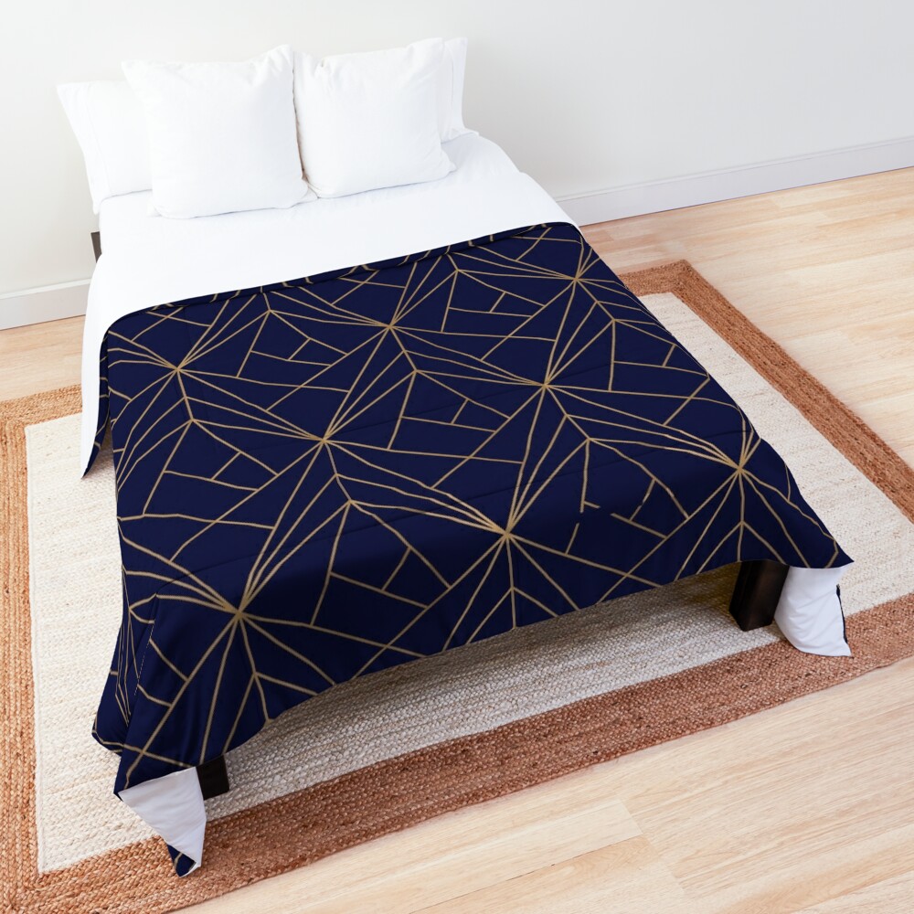 "Navy Gold Geometric Pattern " Comforter by koovox Redbubble