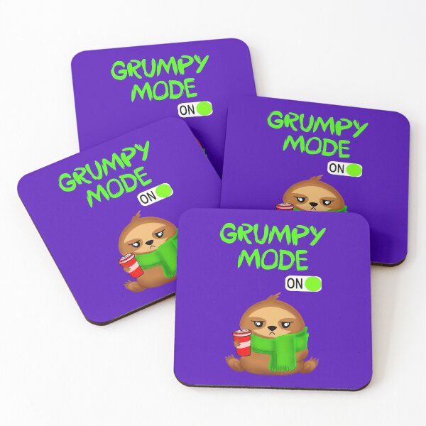 Item preview, Grumpy mode on. Cranky mood. Cute grumpy irritated sloth with a green scarf and a cup of coffee in the morning. Funny gift ideas for sloth and coffee lovers. designed and sold by IvyArtistic.