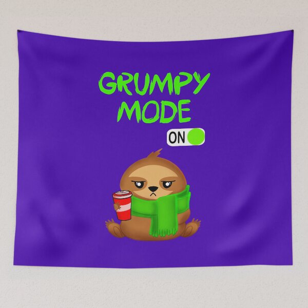 Item preview, Grumpy mode on. Cranky mood. Cute grumpy irritated sloth with a green scarf and a cup of coffee in the morning. Funny gift ideas for sloth and coffee lovers. designed and sold by IvyArtistic.