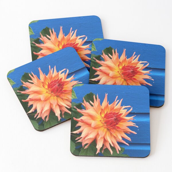 Item preview, Orange Dahlia on Blue  designed and sold by Rachel Imsland.