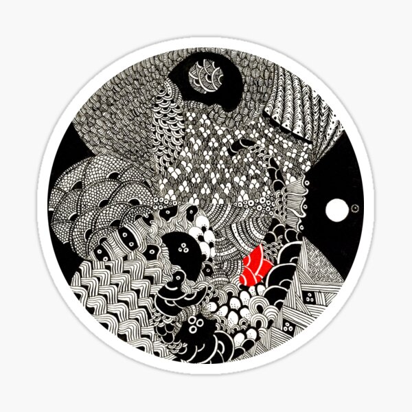 The all-seeing gaze Black and red ink drawing of abstract patterns by Mokusho Abigaelle Richard Sticker