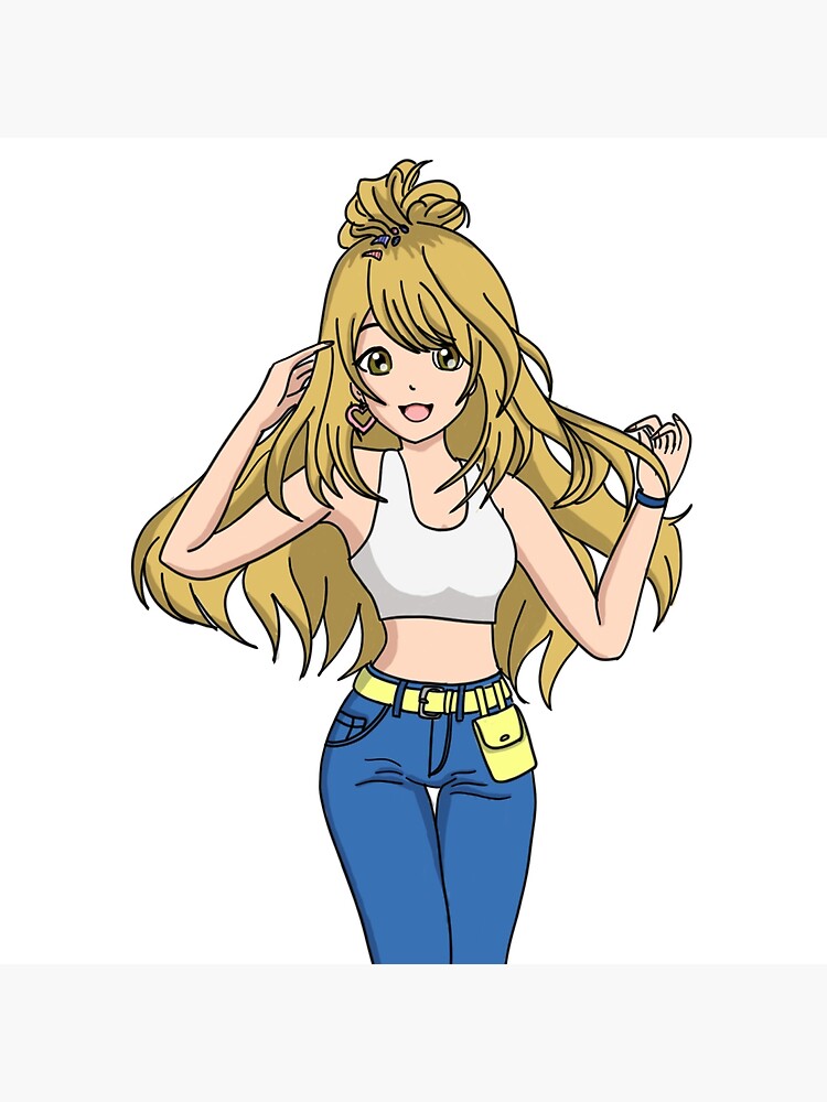 Cute anime girl in jeans Print