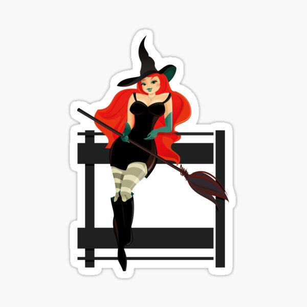 Beautiful Witch with a black Cat Sticker