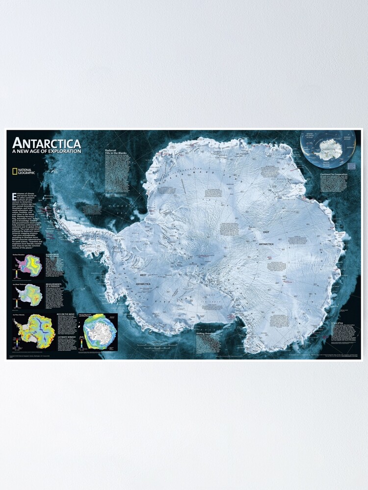 Alternate view of Satellite map of Antarctica - Спутниковая карта Антарктиды Poster