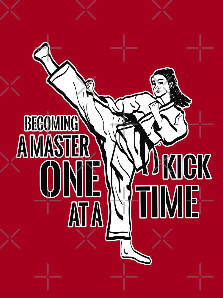 taekwondo kick, poomsae, korean martial arts with stencil font