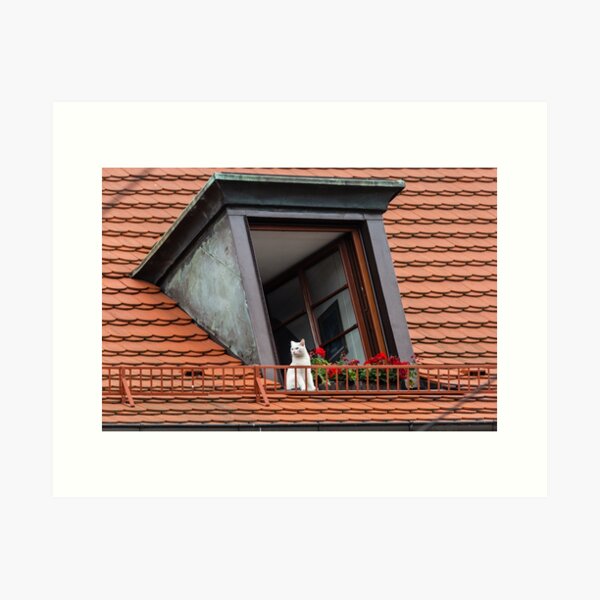 Item preview, White cat on the roof designed and sold by Svetlana Korneliuk.