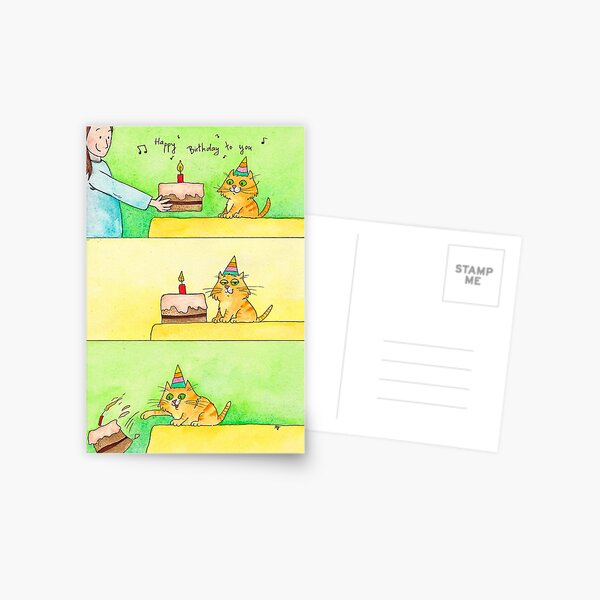 Vista previa del artículo con la obra «Tarjeta de felicitación de cumpleaños de gato», diseñado y vendido por nicolejanes.