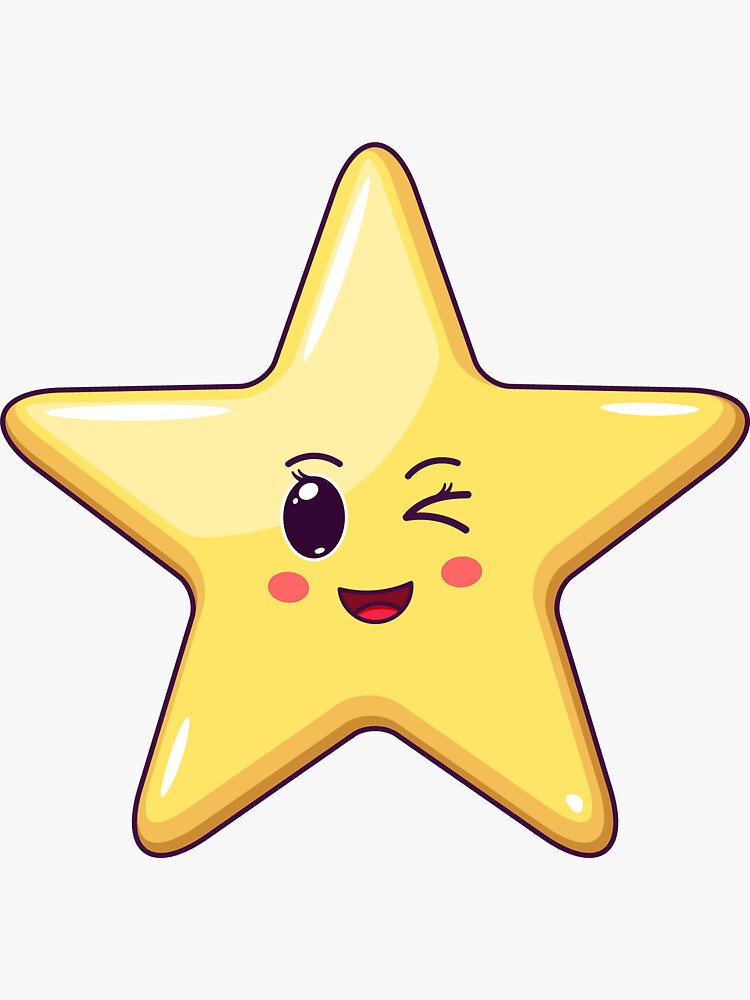 Karikatur Kawaii goldener Stern mit blinzelndem Gesicht | Sticker