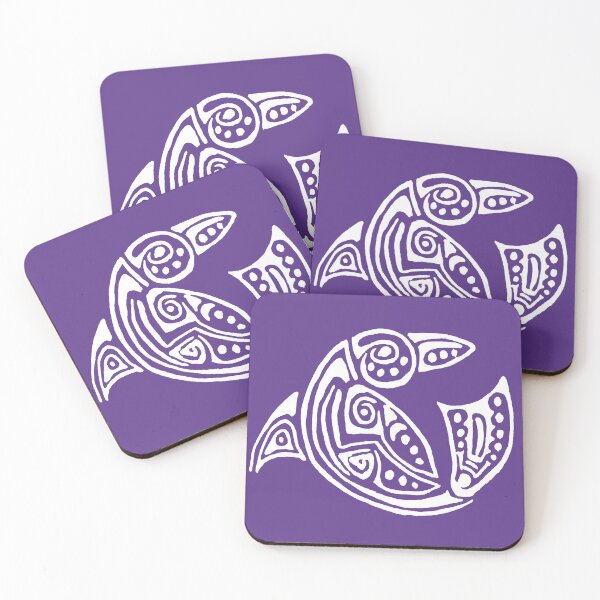 Aperçu de l'œuvre Dauphin blanc façon tatouage fond prune-violet créée et vendue par Zamen.
