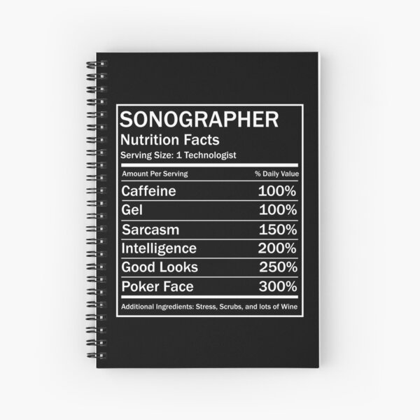 Regalos divertidos de ultrasonido Datos nutricionales Negro por SonoGiggles Cuaderno de espiral