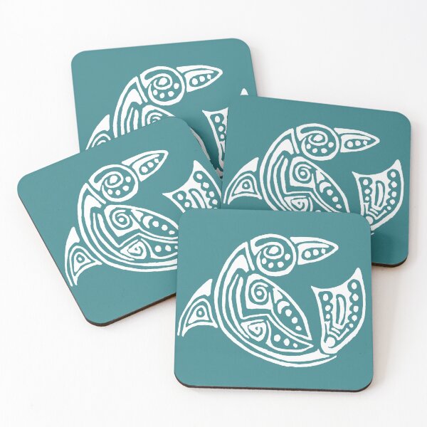 Aperçu de l'œuvre Dauphin blanc façon tatouage fond turquoise créée et vendue par Zamen.
