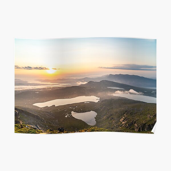Ben Hope's Coir' a' Ghallaich and Lochans at Sunrise Poster