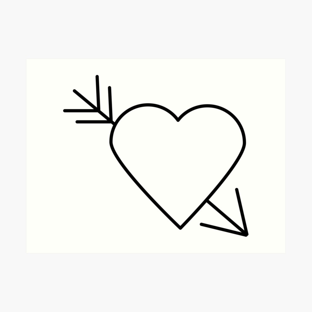 "Black Heart Outline with Arrow Through It" Art Print by