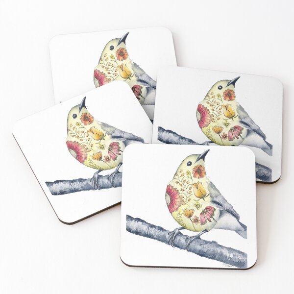 Item preview, Whimsical Yellow Bird with Flower Tattoos designed and sold by Melinda Howard.
