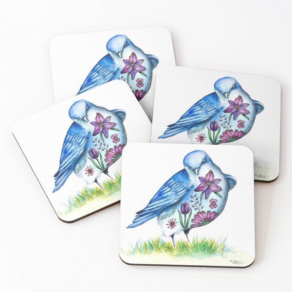 Item preview, Whimsical Watercolor Bluebird with Tattoos designed and sold by Melinda Howard.