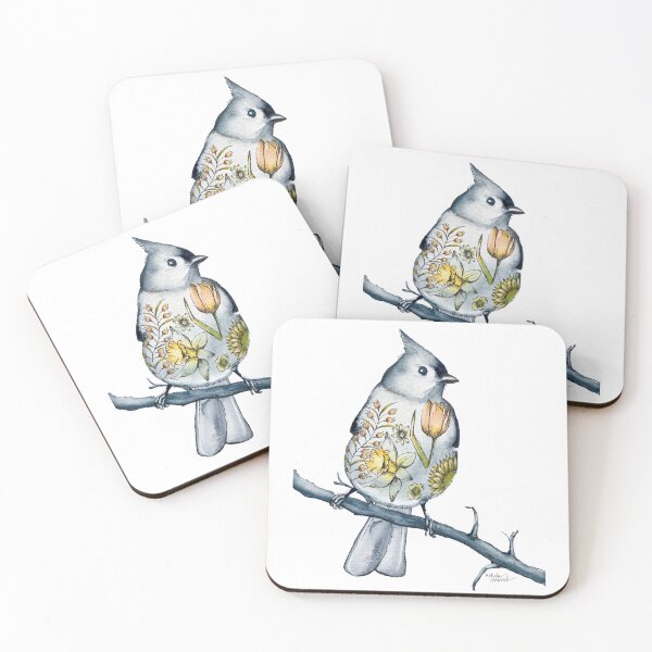 Item preview, Whimsical Titmouse Bird with Flower Tattoos designed and sold by Melinda Howard.