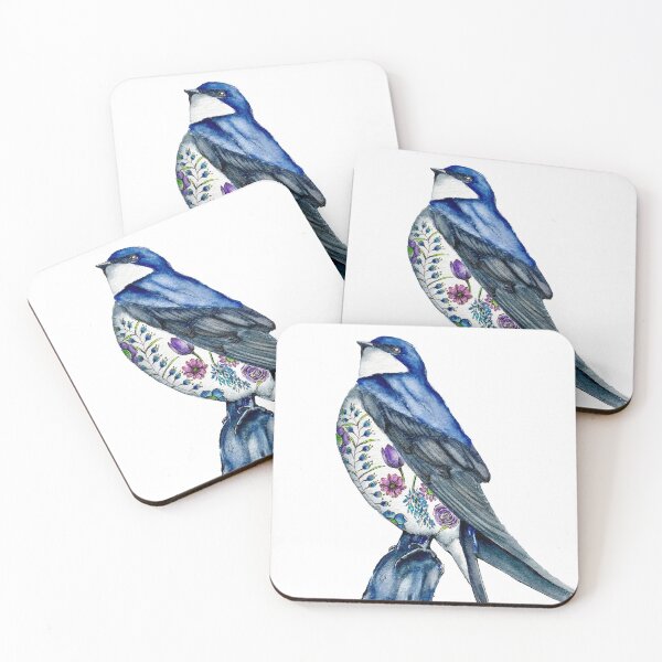 Item preview, Whimsical Watercolor Swallow Bird with Flower Tattoos designed and sold by Melinda Howard.