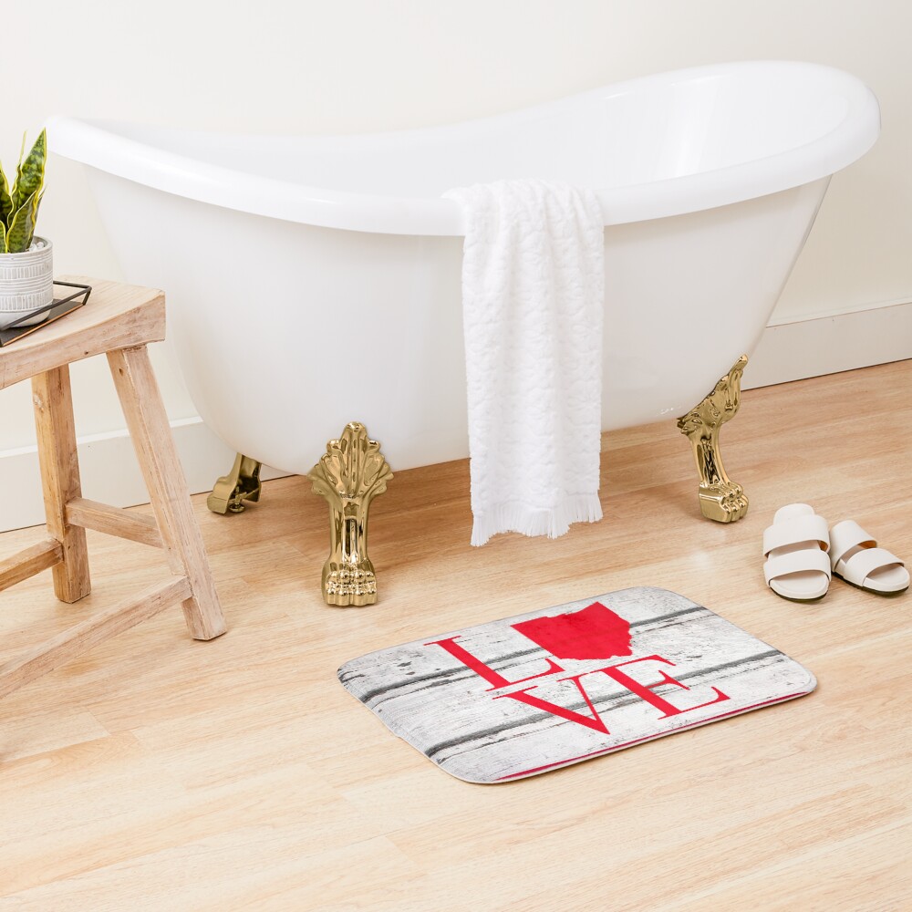 Love Ohio Wood Rustic Map Pride Stickers Shirts Bath Mat
