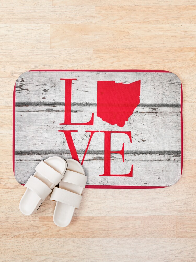 Alternate view of Love Ohio Wood Rustic Map Pride Stickers Shirts Bath Mat