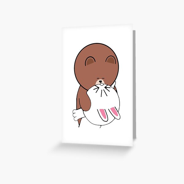 Cute brown bear cony bunny rabbit the kiss Greeting Card