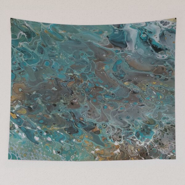 Item preview, Arcylic Poured abstract painting with soothing blues greys designed and sold by Cathi Bertrand.