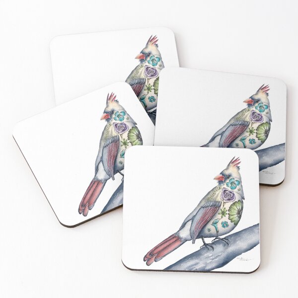 Item preview, Whimsical Watercolor Cardinal with Flower Tattoos designed and sold by Melinda Howard.