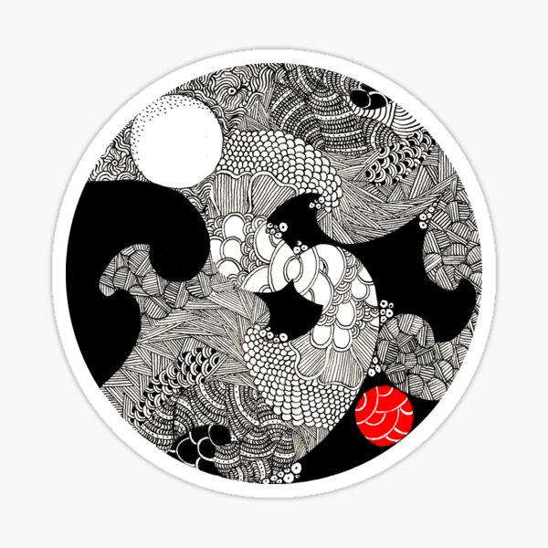 Unsere Verbindung Black and red ink drawing of abstract patterns by Mokusho Abigaelle Richard Sticker