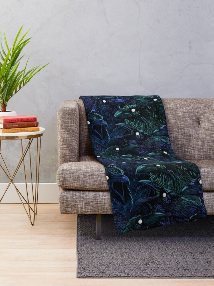 Alternate view of Raven pattern Throw Blanket