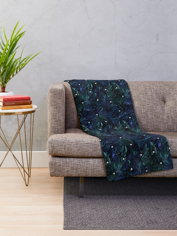 Alternate view of Raven pattern Throw Blanket