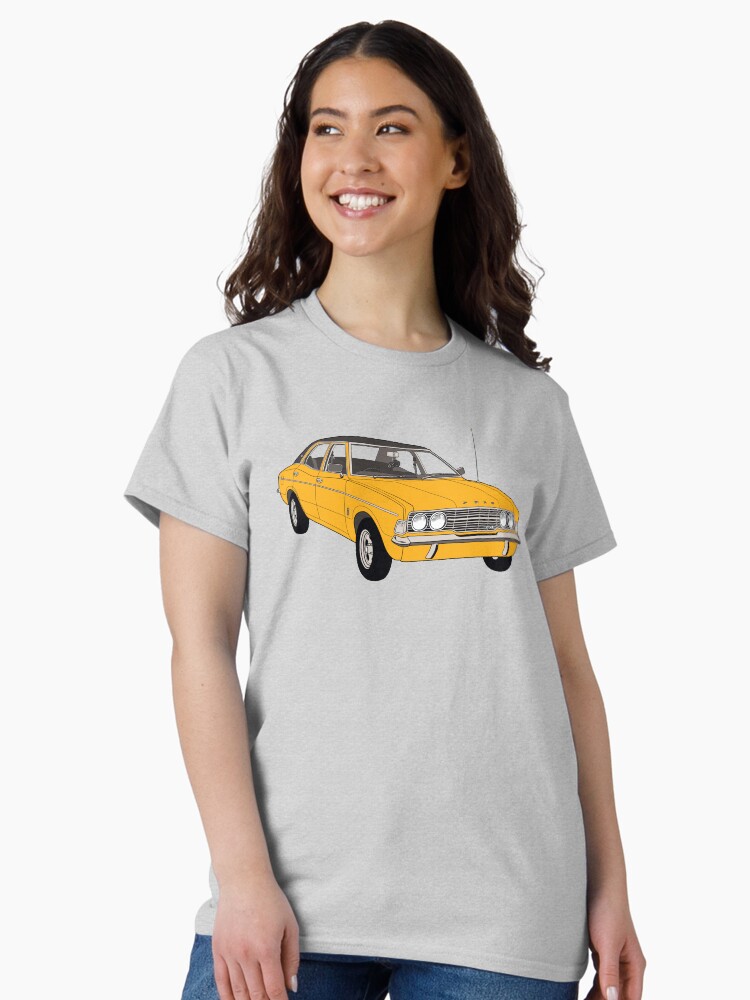 Thumbnail 1 of 7, Classic T-Shirt, 1972 Ford Cortina TC Mark III GXL - Amber paint (Fan Art Vector Drawing) designed and sold by thedrumstick.