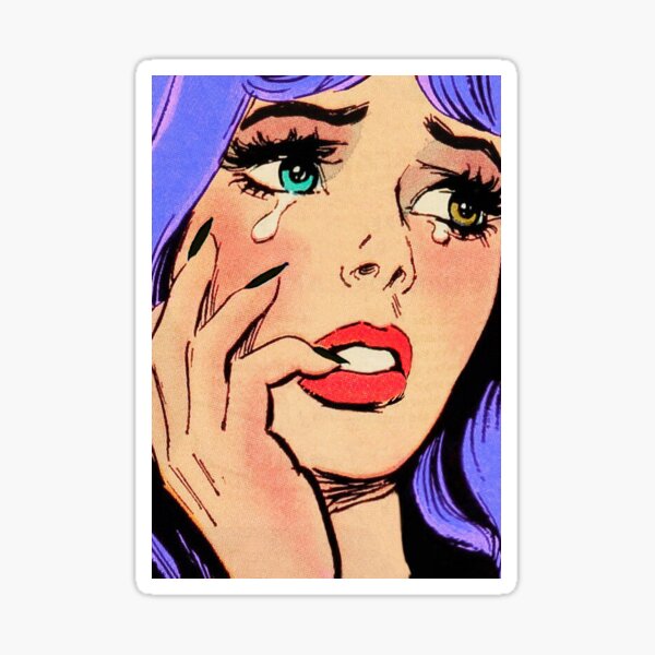 Purple Hair Side Cry Why? - vintage retro comics, vintage comics, retro comics, girl dancing, old comics, 1950s retro ,1950s comics , 1950 comic, 1940 comics, 1940's comics, Sticker