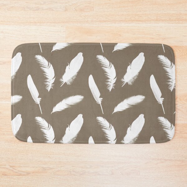 Item preview, White feather print on taupe  designed and sold by Marymarice.