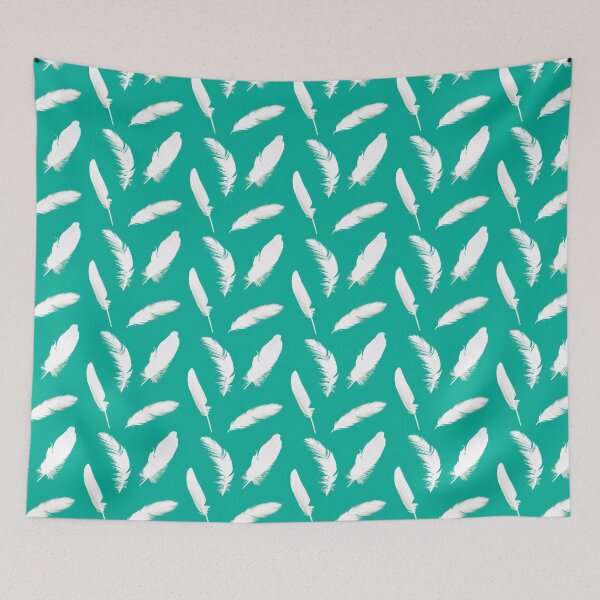 Item preview, White feather print on turquoise designed and sold by Marymarice.
