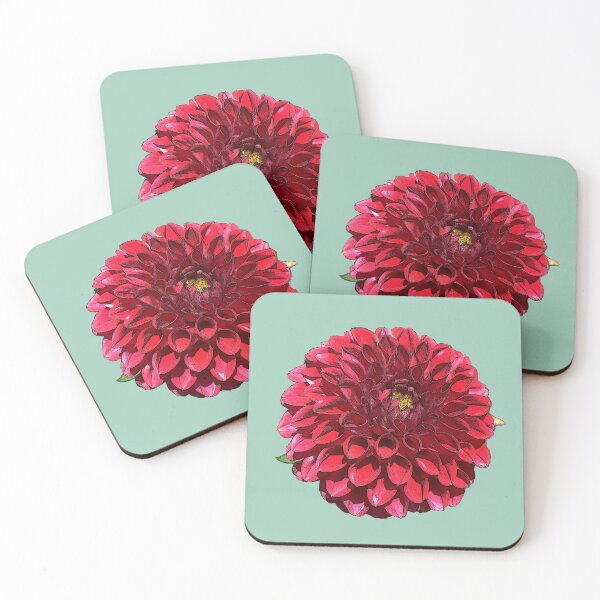 Item preview, Red Dahlia Flower on  Mint Background designed and sold by KeksWorkroom.