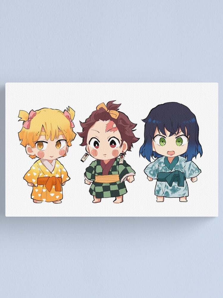 Demon Slayer Kimetsu No Yaiba Chibi Version Zenitsu Agatsuma Inosuke Hashibir And Tanjiro Kamado Canvas Print By Kawaiigaming Redbubble