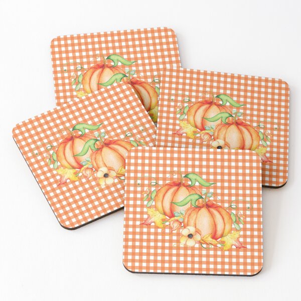 Item preview, Vintage Country Farmhouse Pumpkin Orange and White Gingham Check Plaid Pattern with Harvest Pumpkins designed and sold by Exuberance4you.