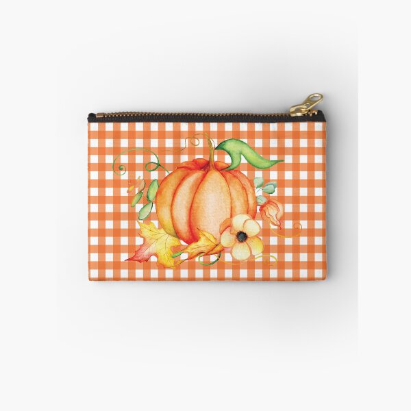 Item preview, Vintage Country Farmhouse Pumpkin Orange and White Gingham Check Plaid Pattern with Harvest Pumpkins designed and sold by Exuberance4you.