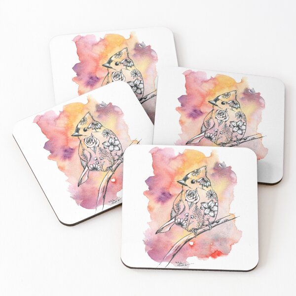 Item preview, Watercolor Background and Ink Titmouse Bird & Flowers designed and sold by Melinda Howard.