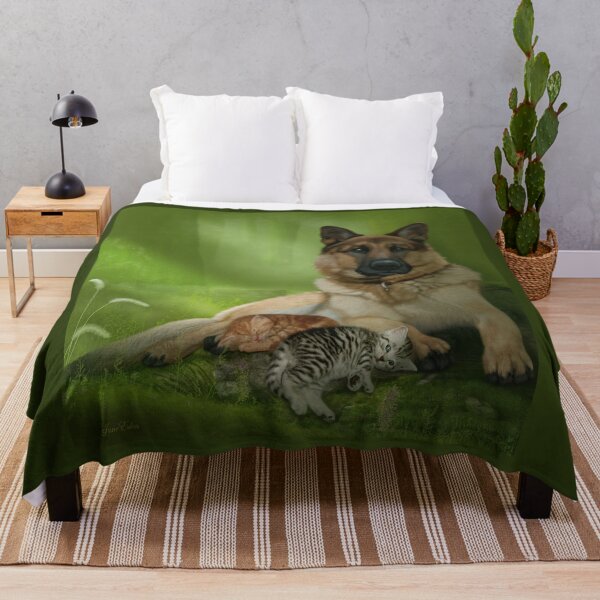 Item preview, Un perro pastor alemán vigila a dos lindos gatitos designed and sold by JaneEden.