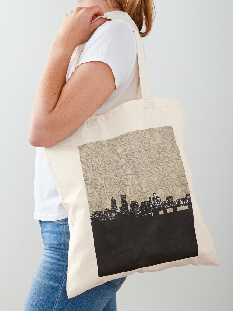 Oregon Aesthetic Vinyl Record City Skyline Hipster Portland Tote Bag