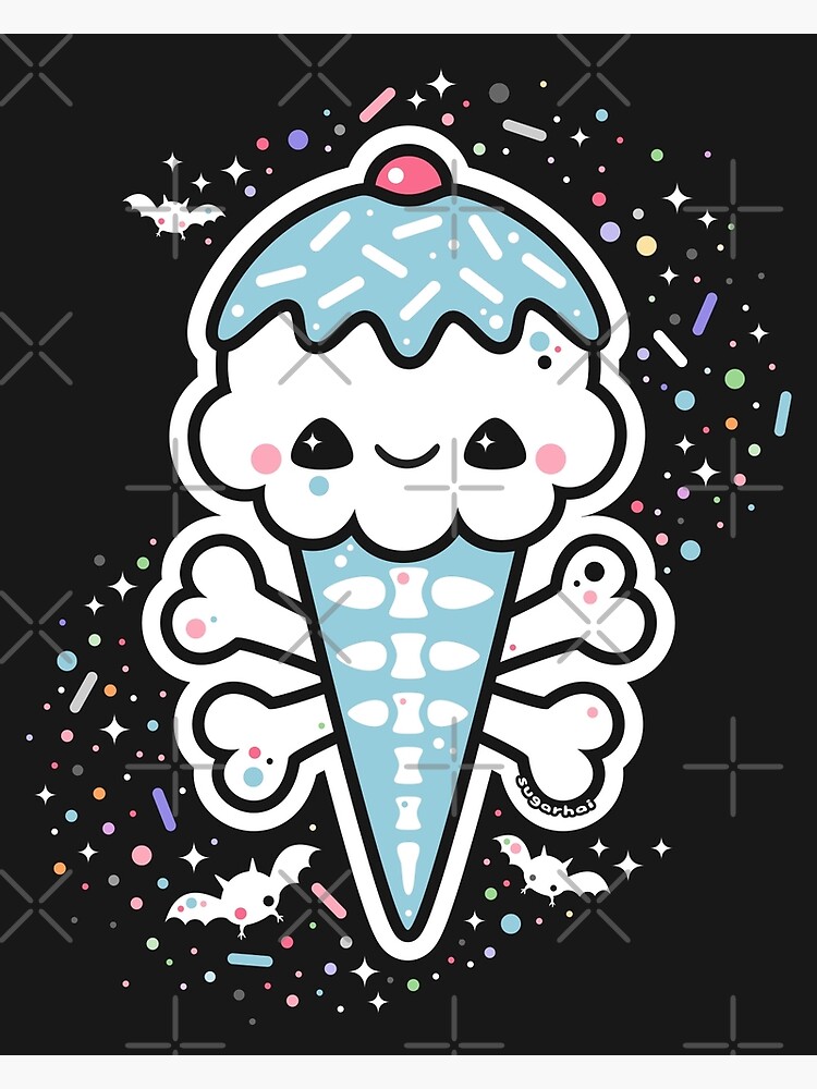 "Pastel Goth Skeleton Ice Cream Cone Skelecone" Art Print for Sale by