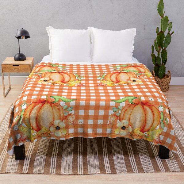 Item preview, Vintage Country Farmhouse Pumpkin Orange and White Gingham Check Plaid Pattern with Harvest Pumpkins designed and sold by Exuberance4you.