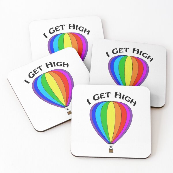 Item preview, Hot air balloon in rainbow colors with I Get High in bold text over the top - WelshDesigns designed and sold by welshdesigns.