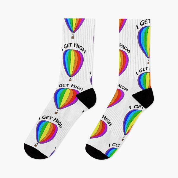 Item preview, Hot air balloon in rainbow colors with I Get High in bold text over the top - WelshDesigns designed and sold by welshdesigns.
