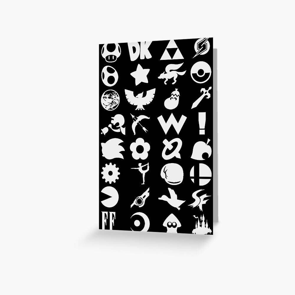 super smash bros ultimate series logos white icons greeting card by surik redbubble redbubble