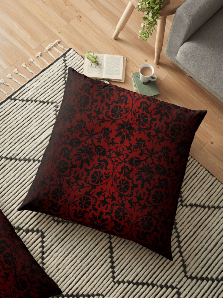 Dark Red And Black Damask Pattern Floor Pillow By Donnasiggy Redbubble