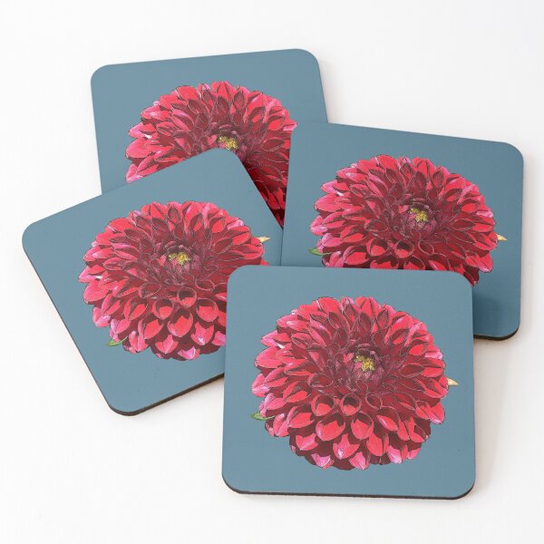 Item preview, Red Dahlia Flower on Blue Gray Background designed and sold by KeksWorkroom.