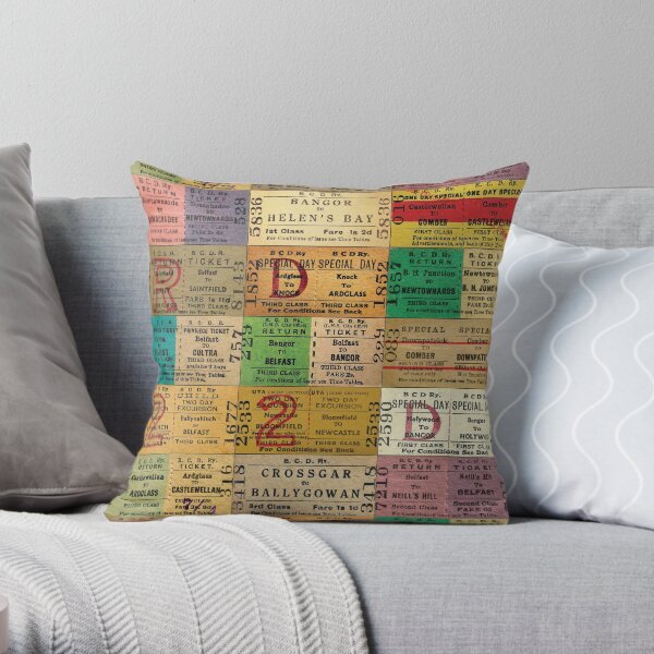 1950s & 1960s Belfast and County Down Railway Tickets Throw Pillow